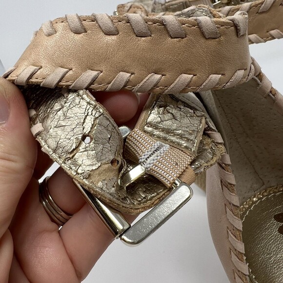 Sam Edelman Silvia Beige Gold Leather Zipper Back Wedge Sandals Size 8.5M NEW - Picture 5 of 7